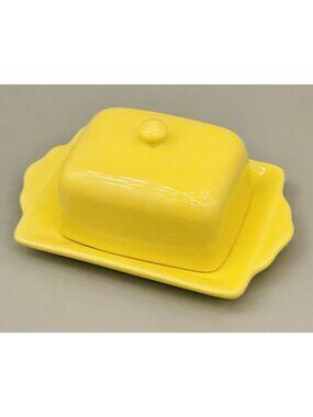 Anthropologie Biscuit Half-Stick Butter Dish Yellow Lidded Ceramic Mini 1/2 Cube